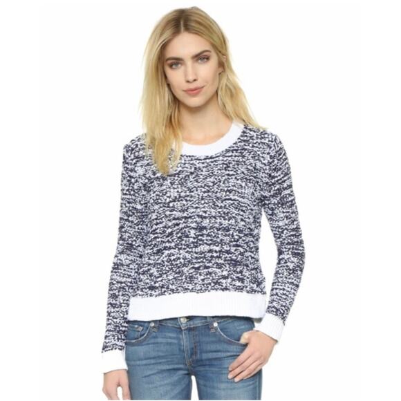Rag & Bone Marley Chunky Knit Cropped Crew Neck Sweater Navy Blue/ White - Picture 2 of 12